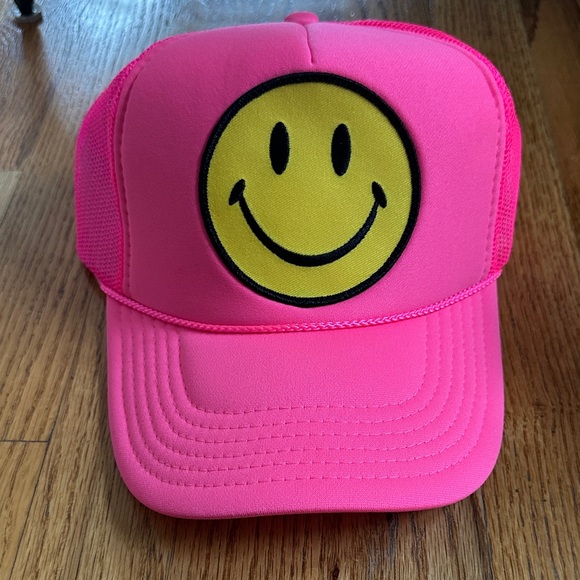 Aviator Nation Accessories - Aviator Nation Neon Pink Hat with Yellow Smiley